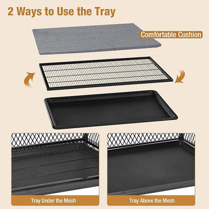 Dog Crate Furniture with Cushion, Wooden Dog Crate Table, Modern Kennel for Dogs Indoor, Heavy-Duty Dog Cage with Multi-Purpose Removable Tray, 38.7" L