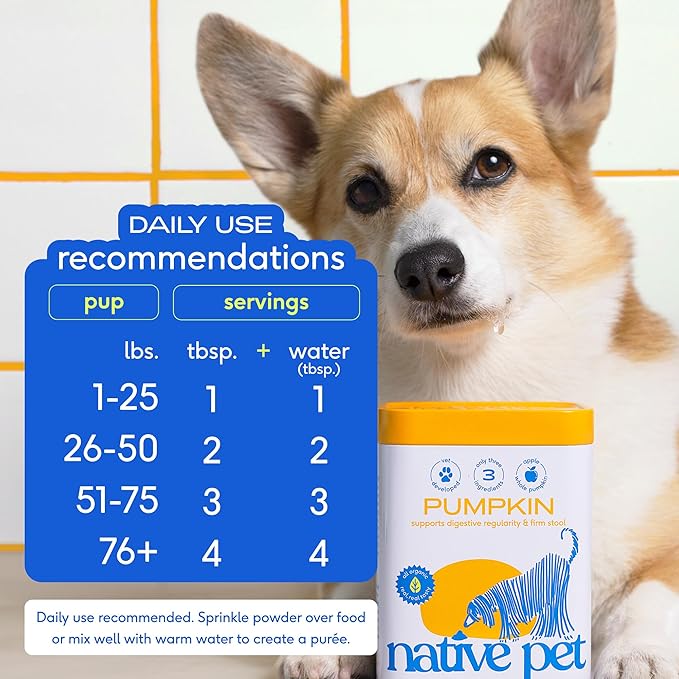Native Pet Pumpkin for Dogs - Organic Powder Pumpkin Puree Dog Food Toppers -Rich in Fiber Supplement Powder Helps with Digestion, Nutrient Absorption, Diarrhea, Constipation & Upset Stomach-60 Scoops