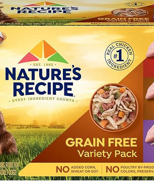 Nature's Recipe Nature’s Recipe 2.75 Ounce Grain Free Chicken & Beef, Chicken & Turkey, Chicken & Lamb Wet Dog Food Variety Pack, 12 Pack, 2 Count Case