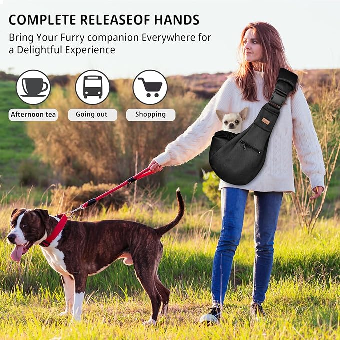 CUBY Dog and Cat Sling Carrier - Hands Free Reversible Pet Papoose Bag - Soft Pouch and Tote Design - Suitable for Puppy, Small Dogs Cats Outdoor (Black-Mesh, Adjust Strap 2.0)