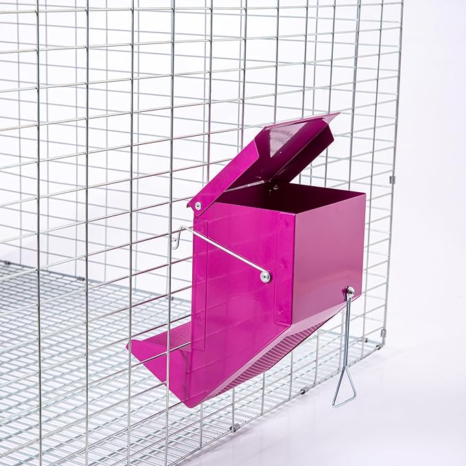 Metal Small Animal Feeder with Lid, Heavy Duty Rabbit Feeder, Large Capacity Rabbit Food Dispenser, Great for Rabbit, Guinea Pigs, Chinchillas and Other Small Animals.(7.4 inch, Purple)