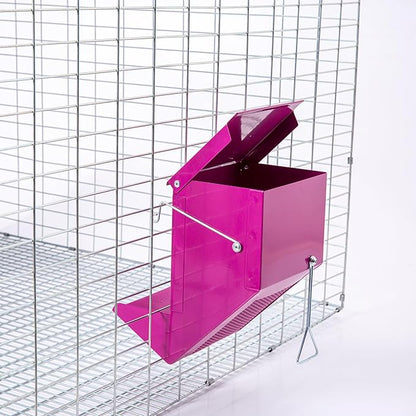 Metal Small Animal Feeder with Lid, Heavy Duty Rabbit Feeder, Large Capacity Rabbit Food Dispenser, Great for Rabbit, Guinea Pigs, Chinchillas and Other Small Animals.(7.4 inch, Purple)