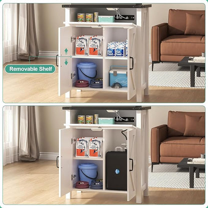 Suadism 20 Gallon Aquarium Stand With Charging Station, Farmhouse Fish Tank Stand, Reptile and Terrarium Stand with Drawer and Cabinet Storage, Sturdy Heavy Duty 27.6"15.7" - White