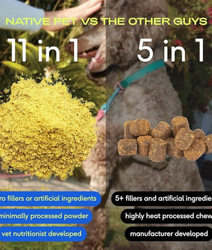 Native Pet Dog Vitamins & Supplements - 11-in-1 Multivitamin Powder for Dogs Food Topper - Collagen, Glucosamine, Probiotics, Omega & More- Supports Healthy Gut, Mobility & Overall Health -120 Scoops