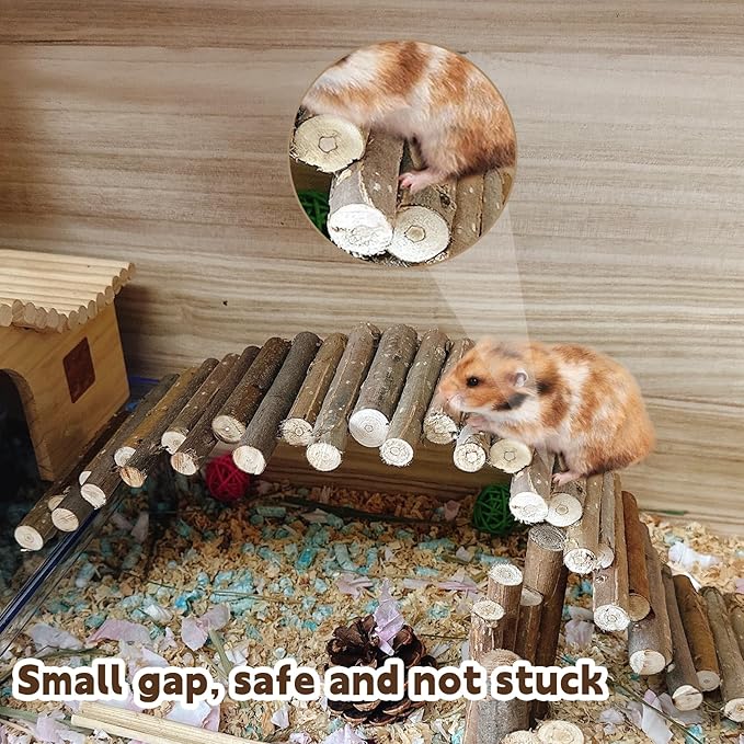 Hamster Bridge19.7x3.9in&9.8x3.9in Hamster Wooden Fence Rat Flexible Bendy Climbing Ladder Cage Accessories Toy for Syrian Gerbil Mouse Rat