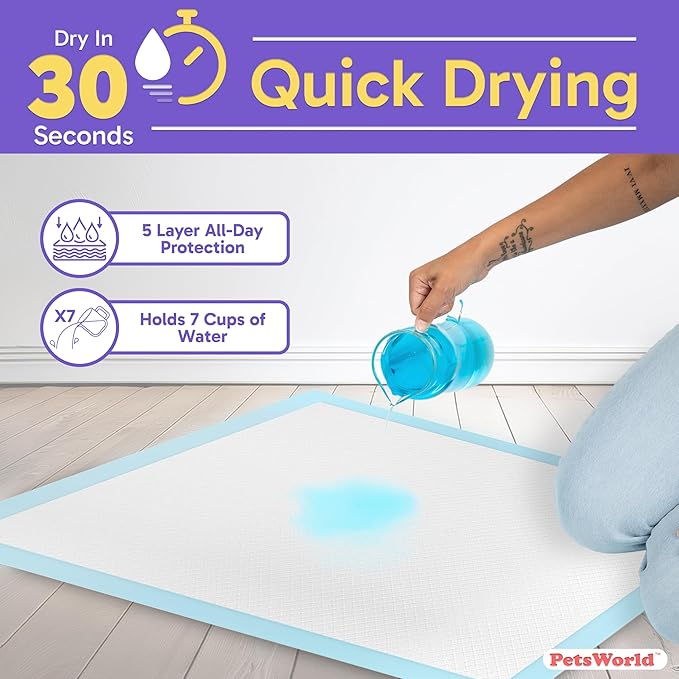 PETSWORLD 2XL Puppy Pads, 28x44 Inch, 800 Count| Ultra-Absorbent, Leak-Proof Dog Pee Pads for Potty Training