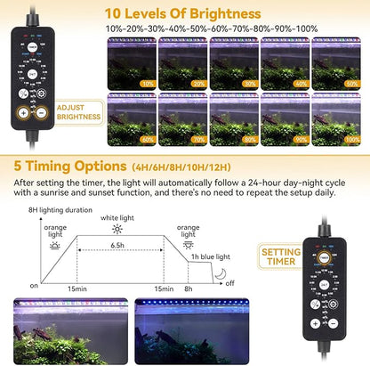 hygger 36W LED Aquarium Light, 36-42 Inch Fish Tank Light with Timer Auto On/Off, Sunrise Sunset Mode, Adjustable Brightness and Colors, Full Spectrum Light with Extendable Brackets for Freshwater