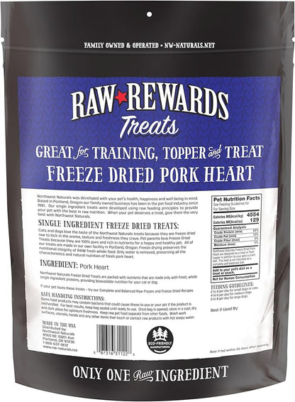 Northwest Naturals Raw Rewards Freeze-Dried Pork Heart Treats for Dogs and Cats - Bite-Sized Pieces - Healthy, 1 Ingredient, Human Grade Ingredients, All Natural, Made in USA, 10 Oz (Pack of 3)