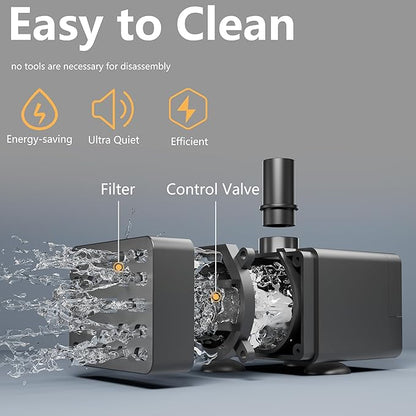 alizzy 50GPH Submersible Water Pump(180L/H, 3w) with USB Plug, Ultra Quiet Water Fountain Pump with 2.6ft. High Lift and 5ft. wire for Aquarium, Fish Tank, Water Feature, Pet Fountain and Hydroponics