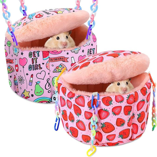 Maitys 2 Pcs Hanging Rat Hammock Guinea Pig Bedding Soft Warm Ferret Cage Accessories Small Animal Play Sleep Bed for Sugar Glider Hamster Chinchilla Mice Squirrel