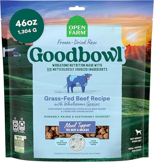 Open Farm Goodbowl Dog Food Topper, Freeze Dried Raw, Grass-Fed Beef & Wholesome Non-GMO Grains Recipe, 46oz Bulk-Size Bag