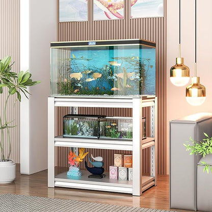 Fish Tank Stand White,3-tier Rack Shelf heavy duty Metal Frame Aquarium Stand 20 Gallon,Reptile Terrarium Stand for 30 Gallon Long Aquarium,Reptile Tank Stand,Breeder Tank Stand,31.5"*18"*34"