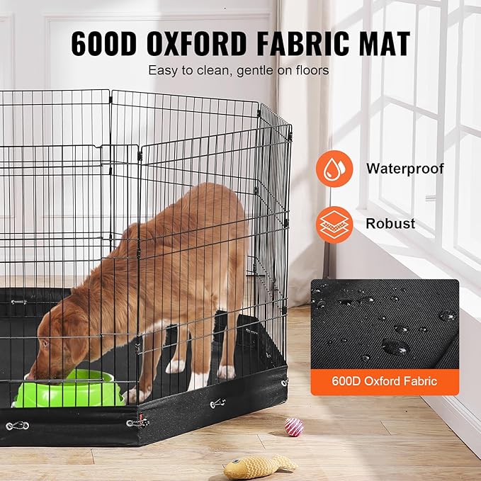 VEVOR Dog Playpen, 8 Pcs 30"H x 24"W Panels Foldable Metal Pet Exercise Pen, Dog Fence Indoor and Outdoor Pen with Door, 600D Oxford Fabric Bottom Pad, Pet Playpen for Dogs, Cats, Other Small Animals