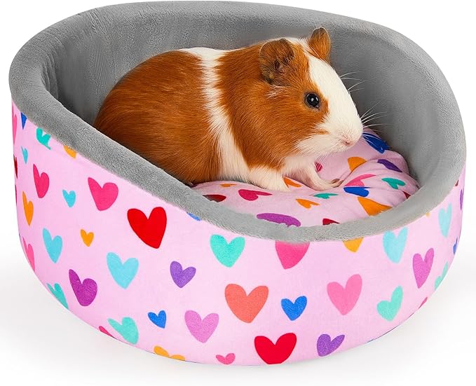 Glittme Guinea Pig Bed Soft Rabbit Beds with Thick Removable Mat Bunny Beds Machine Washable Guinea Pigs Accessories Cozy Guinea Pigs House for Rabbit, Ferret, Round Cuddler Cup Bed