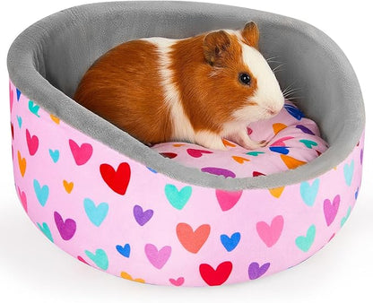 Glittme Guinea Pig Bed Soft Rabbit Beds with Thick Removable Mat Bunny Beds Machine Washable Guinea Pigs Accessories Cozy Guinea Pigs House for Rabbit, Ferret, Round Cuddler Cup Bed