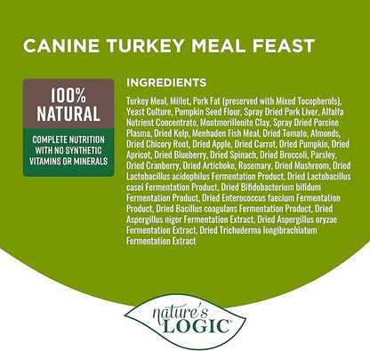 NATURE'S LOGIC Dry Dog Food - 100% Natural - No Synthetics - for All Ages, Sizes, Breeds - Free from Common Allergens, High Protein - Turkey Meal Feast, 13lbs