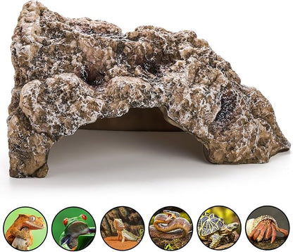 TOPZEA Reptile Hide Cave, Large Resin Bearded Dragon Hideout Rock Caves Snake Hide, Natural Terrarium Habitat Decor Ornament for Leopard Gecko Lizard Turtle Frog, Amphibian Tank Accessories