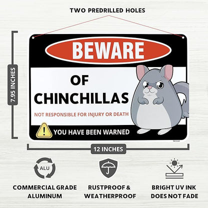 Venicor Chinchillas Sign Decor - 8 x 12 Inches - Aluminum - Chinchilla Cage Accessories Toys Wheel Decorations Gift Stuff