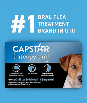 Capstar(nitenpyram) for Dogs Fast-Acting Oral Flea Treatment for Dogs 2-25 lbs, Vet-Recommended Medication Tablets Start Killing in 30 Minutes, 12 Doses