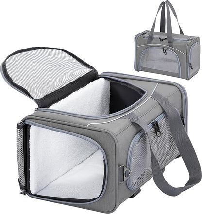 ‌Petsfit Airline Approved Pet Carrier for Small Cats, 15x8x10 TSA Approved Carrier, with Removable Dual-Sided Padding (2-Way Placement) - Fits Under Most Airplane Seats, Escape Proof (Grey)