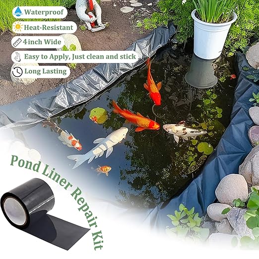 Pond Liner Seam Tape Single Sided, Waterproof Pond Repair Kit Butyl Rubber for EPDM PVC Outdoor Pond Liner Leak Repair Long-Lasting Easy to Apply