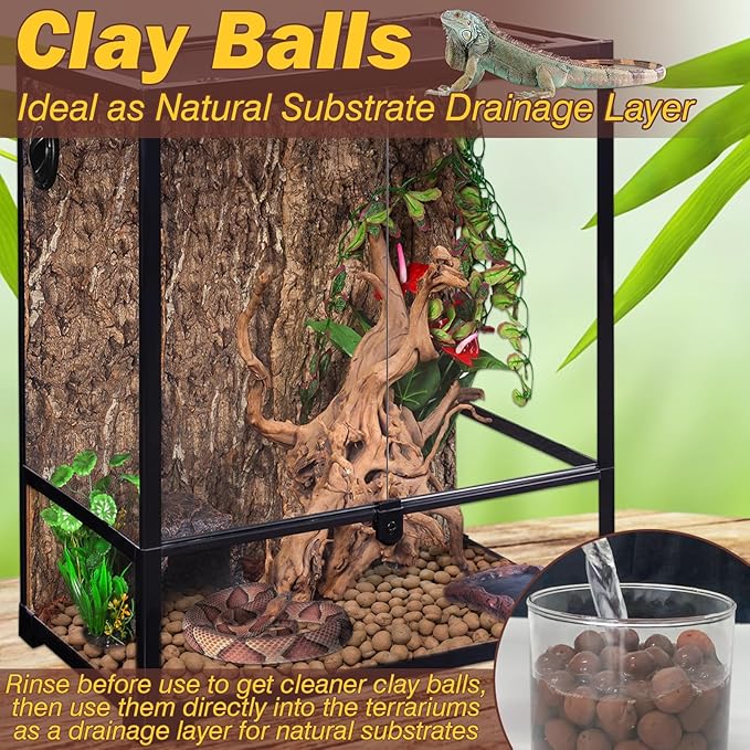 ZeeDix 6LBS Expanded Clay Balls for Reptile Terrarium Substrate - 100% Natural Lightweight Clay Pebbles Substrate, Bioactive Terrarium Substrate for Frogs Bearded Dragon Tortoises Snake Bedding