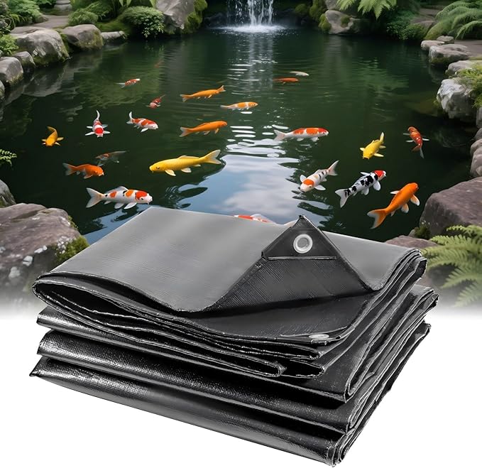 10 x 20 FT Pond Liner, 28 Mil Pond Liners for Outdoor Ponds, HDPE Pond Liner Leakproof Ecofriendly Easy Cut, Fish Pond Liner for Garden Ponds, Fish Ponds, Water Features