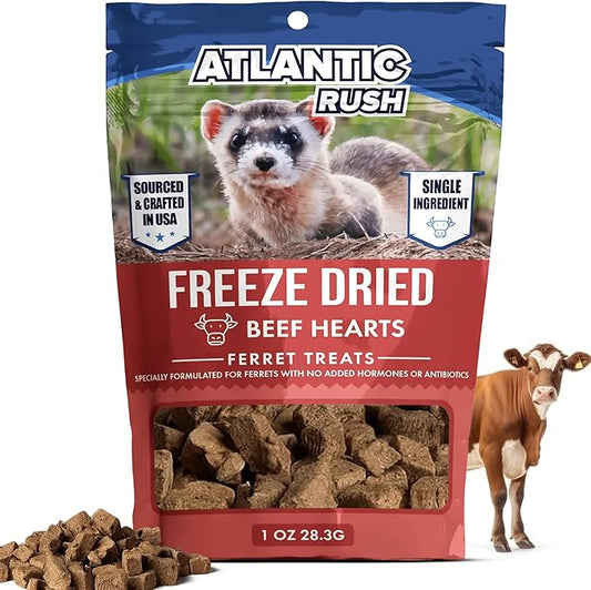 Freeze Dried Small Pet Treats - Resealable Bag of Treats for Ferrets - Ferret Snacks - Single Ingredient Ferret Food With No Preservatives Or Fillers- Small Animals Treats (1oz, Beef Heart)
