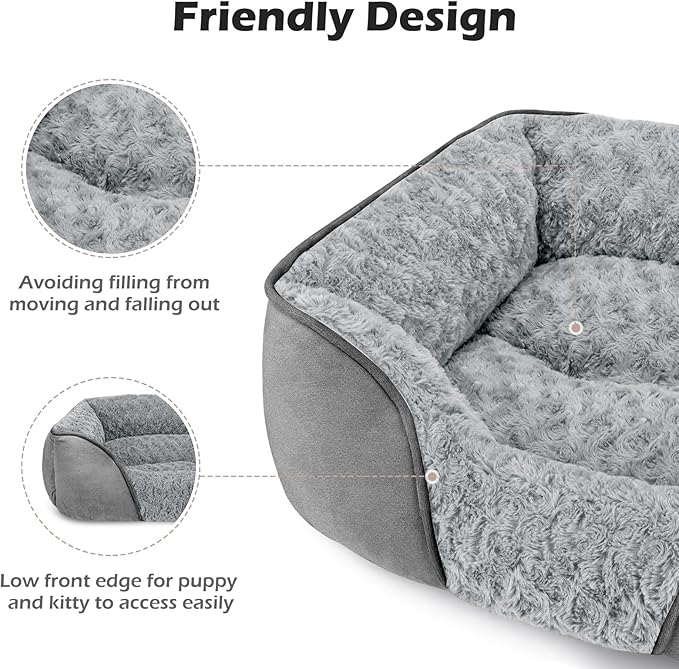 INVENHO Small Dog Bed Rectangle Washable Orthopedic Soft Calming Sleeping Durable Pet Cuddler with Anti-Slip Bottom