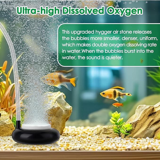 hygger Aquarium Air Stone, Fish Tank Bubbler, Nano Furnace Flue Round Stone Disk, Small Bubbles and High Dissolved Oxygen, with 2 Suction Cups, 1 Adjust Valve, 1 Check Valve (2 Inch)