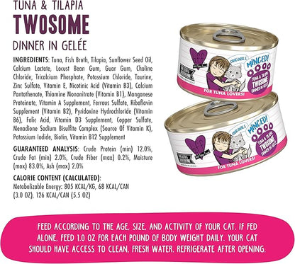 Weruva BFF Minced Natural Wet Cat Food, Tuna and Tilapia Twosome in Gelee, 3oz Can, Pack of 24