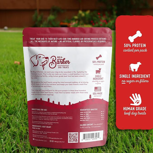 Beg & Barker Beef Dog Food Toppers (8 Ounce, Pack of 1) – 100% Made in USA Single Ingredient Meal Topper for Picky Eaters – Meal Enhancer with Whole Beef Heart – Meal Mixers for Dogs, Human Grade