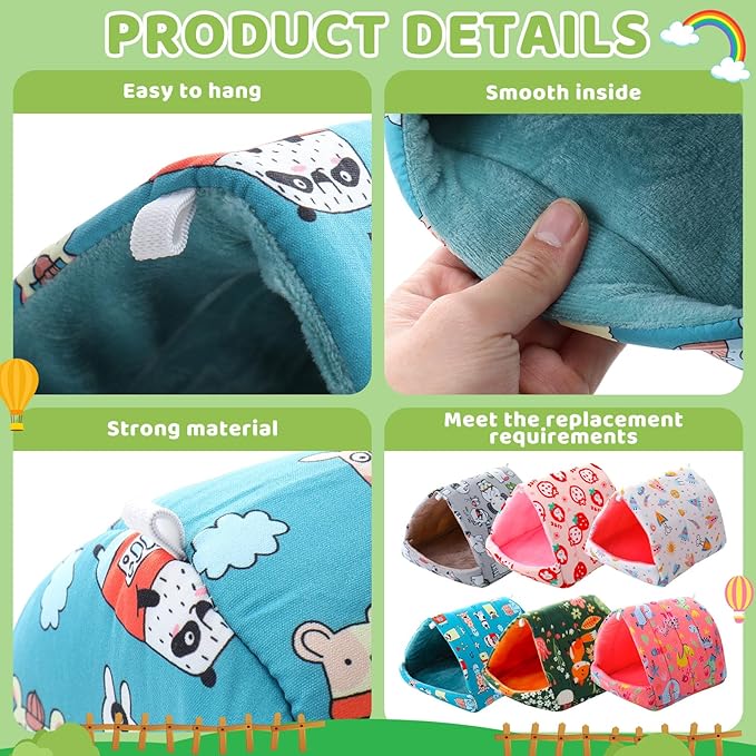 Ripeng 6 Pcs Guinea Pig Hideout Guinea Pig Bed House Rabbit Tunnel Washable Small House Cage Accessories for Hedgehog Mouse Chinchillas Hamster Ferrets Bearded Rats(7.1 7.9inch Cute Animals)