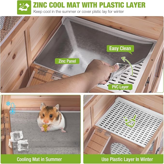 GUTINNEEN Guinea Pig Cages with Anti Chewing Sturdy Plastic Floor and Cool Zinc Plate, Indoor Rabbit Hutch with Hideout and PVC Platform, Elevated Legs Hamster Cage 36.6" L (Nature)