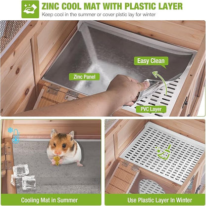 GUTINNEEN Guinea Pig Cages with Anti Chewing Sturdy Plastic Floor and Cool Zinc Plate, Indoor Rabbit Hutch with Hideout and PVC Platform, Elevated Legs Hamster Cage 36.6" L (Nature)