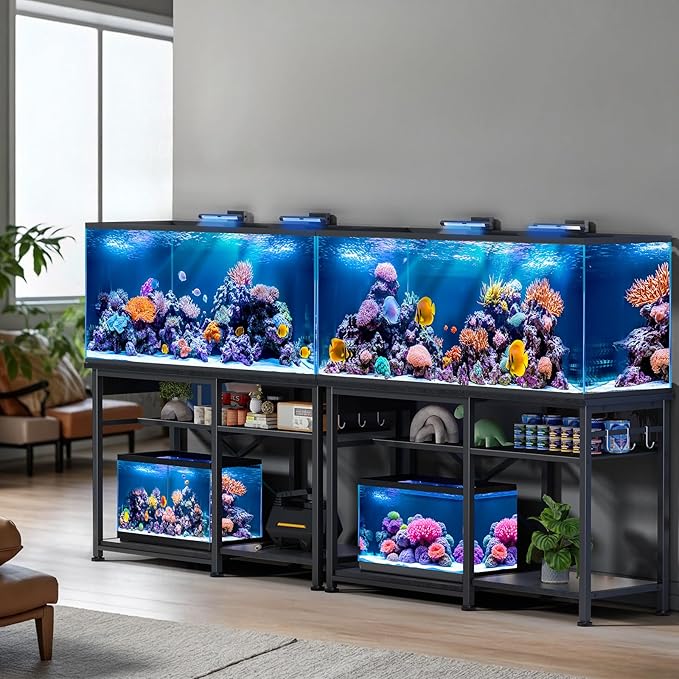 55-75 Gallon Aquarium Stand with 6 ft Power Strip, 5-Tier Metal Frame Fish Tank Stand 40 Gallon Tank Stand 49.2" L*18.9" W Tabletop 780lbs Capacity (Pure Black)