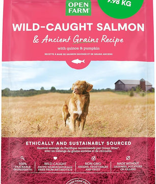 Open Farm, Ancient Grains Dry Dog Food, Protein-Rich & Nutrient Dense, 90% Animal Protein Mixed with Non-GMO Fruits, Veggies and Superfoods, Wild Caugh Salmon Recipe, 22lb Bag