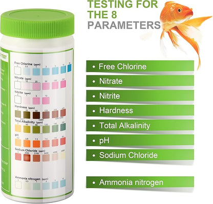 AAwipes Aquarium Ammonia Test Strips 8-in-1 |100 Strips | Quick & Accurate Water Testing for Freshwater & Saltwater Tanks -Test pH, Carbonate, Alkalinity, Hardness, Chlorine, Nitrite, etc. (K02-100)