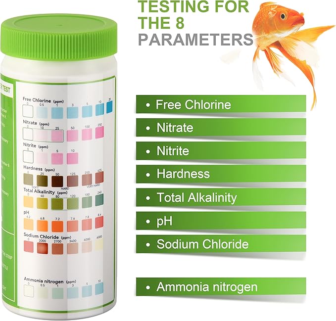 AAwipes 8-in-1 Aquarium Test Kit for Fish Tanks - Quick & Accurate Water Testing Strips for Aquariums & Ponds. Tests pH, Ammonia, Alkalinity, Hardness, Chlorine, etc. (K02-50)
