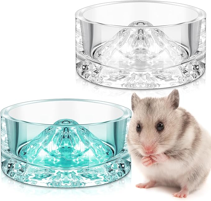 Baderke 2 Pcs Hamster Water Bowls Glass Hamster Food Bowls 35ml Mountain Style Drinking Container Anti Turning for Guinea Pig Gerbils Mice Rats Chinchilla Small Pets(Clear and Green)