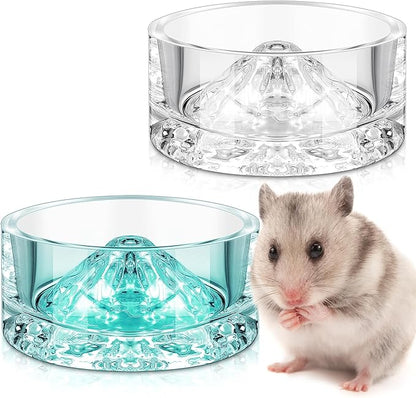 Baderke 2 Pcs Hamster Water Bowls Glass Hamster Food Bowls 35ml Mountain Style Drinking Container Anti Turning for Guinea Pig Gerbils Mice Rats Chinchilla Small Pets(Clear and Green)