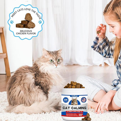 Calming Chews for Cats 230ct, Cat Calming Treats - Cat Anxiety Relief, Helps Reduce Stress & Promotes Relaxation for Travel, Boarding, Vet Visits, Separation Anxiety, Prevent Bites - Chicken Flavor