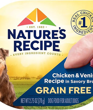 Nature’s Recipe Grain Free Wet Dog Food, Chicken & Venison Recipe, 2.75 Ounce Cup (Pack of 12)
