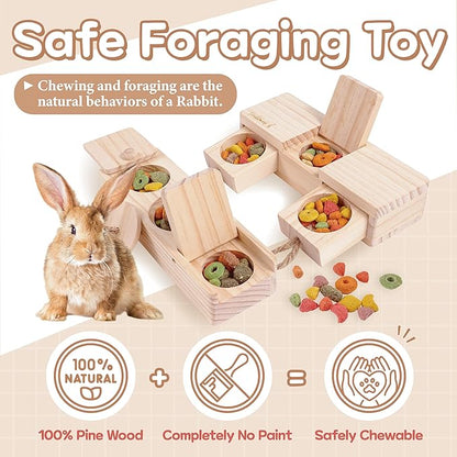 SoulThink® Interactive Wooden Pet Rabbit Toys - Sniff n' Snack Bunny Chew Toys for Rabbit Treats, Suited as Guinea Pig Toys, Hamster Toys for Boredom, Bunny Toys for Rabbits Keep Busy (2 Sets)
