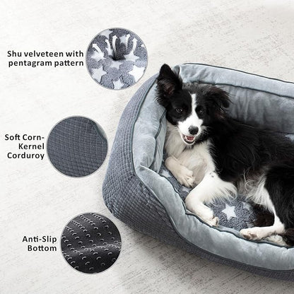 SIWA MARY Dog Beds for Large Dogs, Washable Dog Sofa Bed with Wide Sides, Pentagram Pattern Design, Durable Pet Cuddler Beds, Warming Soft Orthopedic Cat Beds for Pet Sleeping, Non-Slip Bottom