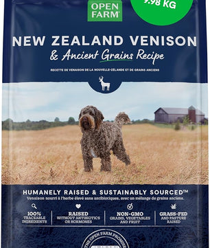 Open Farm, Ancient Grains Dry Dog Food, Protein-Rich & Nutrient Dense, 90% Animal Protein Mixed with Non-GMO Fruits, Veggies and Superfoods, New Zealand Venison Recipe, 22lb Bag