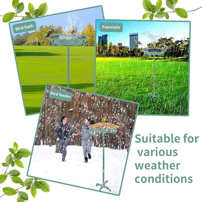 Metal Bird Bath for Outside, 36.2" Height Birdbath Bowl Standing Bird Feeders for Outdoors with 4 Prongs Base Stake, Freestanding Birdfeeders for Garden Yard Lawn Decor (Retro Green)