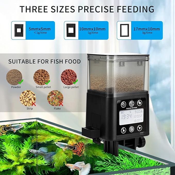 Automatic Fish Feeder for Aquarium with Timer, LCD Display 320ML Large Capacity Adjustable Fish Dispenser, Operated Feeders for Goldfish, Turtle for Vacation, Weekend or Daily Use(Black)