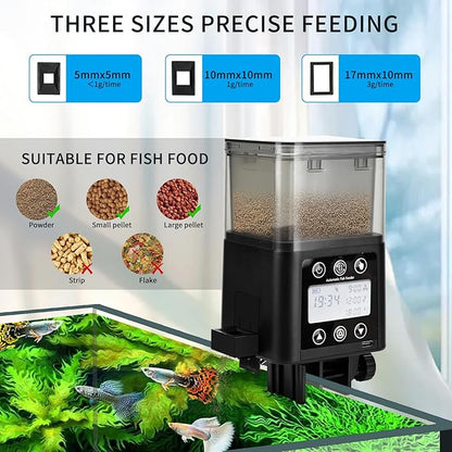 Automatic Fish Feeder for Aquarium with Timer, LCD Display 320ML Large Capacity Adjustable Fish Dispenser, Operated Feeders for Goldfish, Turtle for Vacation, Weekend or Daily Use(Black)