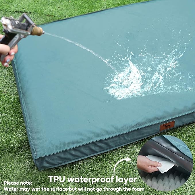 Orthopedic Dog Bed for Large Dogs, Big Waterproof Washable Dog Bed for Large Sized Dogs with Egg Crate Foam Pet Bed Mat, Removable Oxford Cooling Cover, Light Blue